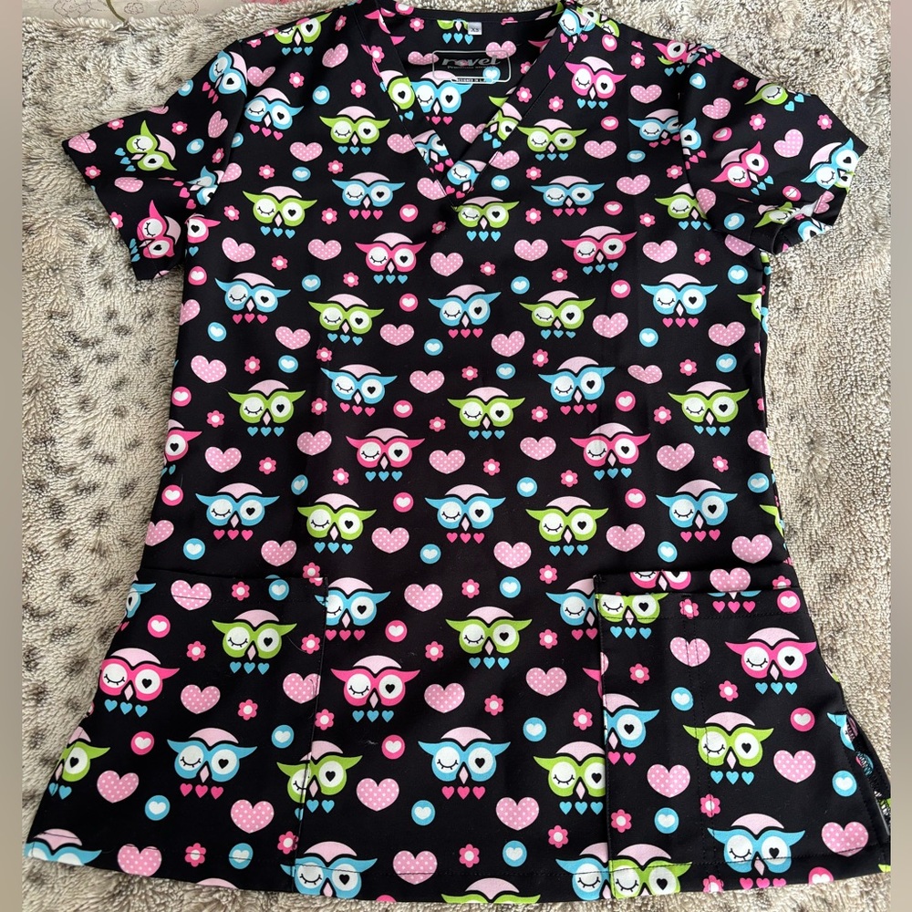 XS owl scrub top.